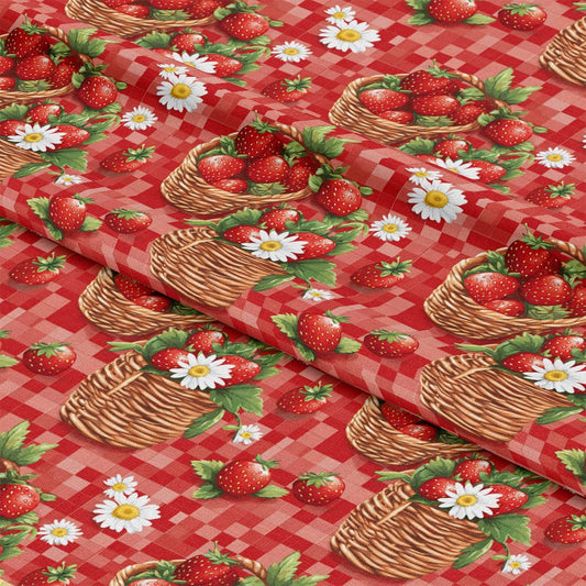 Strawberry Gingham Picnic Pattern 6 Quilting Cotton Fabric