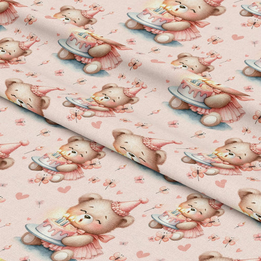 Pink Night Time Teddy Bears Pattern 1 Quilting Cotton Fabric