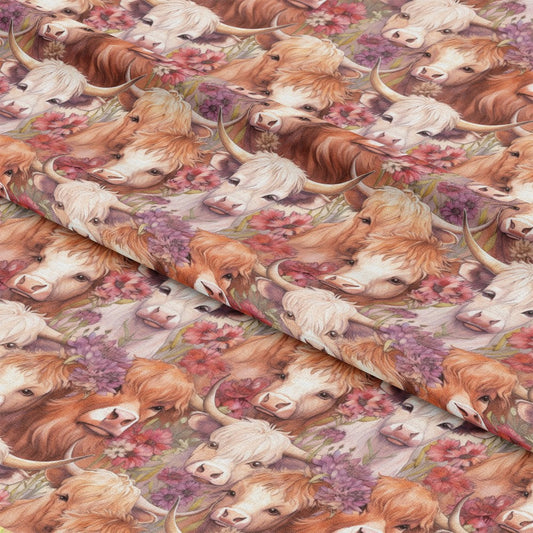 Pretty Highland Cows Pattern 17 Quilting Cotton Fabric