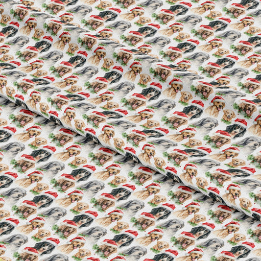 Watercolor Christmas Dog Breeds Pattern 1 Quilting Cotton Fabric