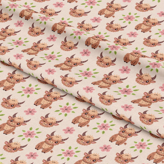 Cute Baby Highland Cows Pattern 6 Quilting Cotton Fabric