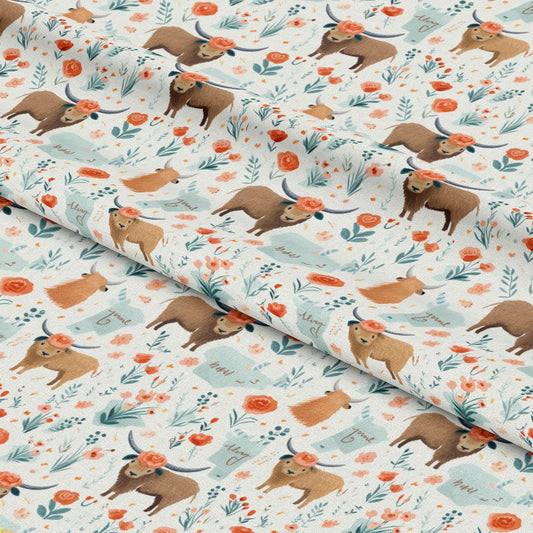 Handdrawn Highland Cows Pattern 4 Quilting Cotton Fabric