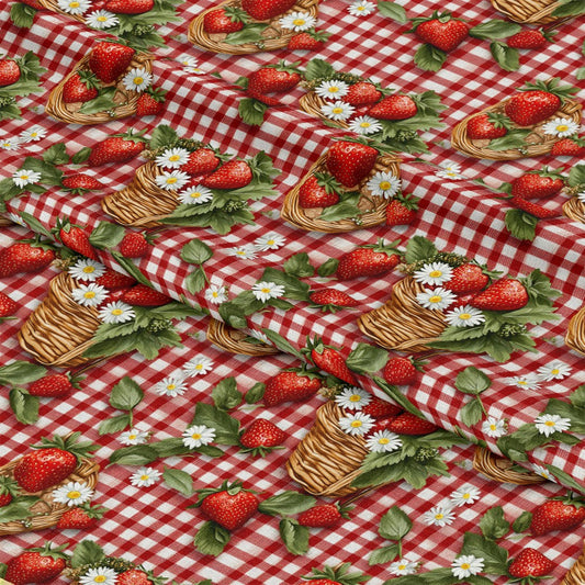 Strawberry Gingham Picnic Pattern 9 Quilting Cotton Fabric