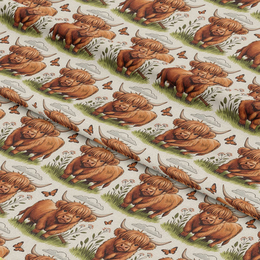 Cartoon Highland Cows Pattern 20 Quilting Cotton Fabric