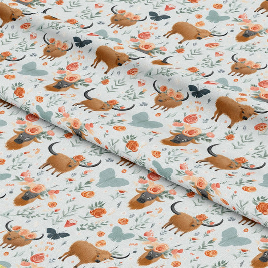 Handdrawn Highland Cows Pattern 5 Quilting Cotton Fabric