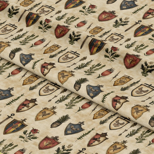 Rustic German Banners and Shields Pattern 18 Quilting Cotton Fabric