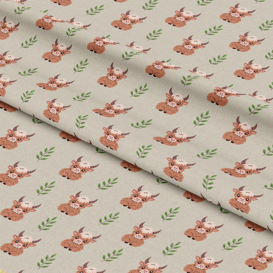 Cute Baby Highland Cows Pattern 3 Quilting Cotton Fabric