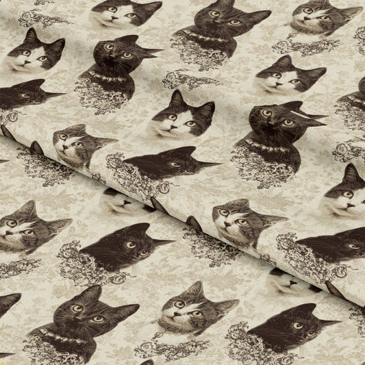 Vintage Cats With Lace Pattern 2 Quilting Cotton Fabric