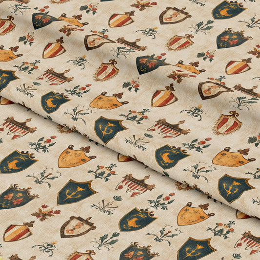 Rustic German Banners and Shields Pattern 5 Quilting Cotton Fabric