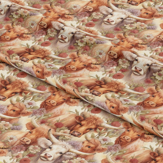 Pretty Highland Cows Pattern 5 Quilting Cotton Fabric