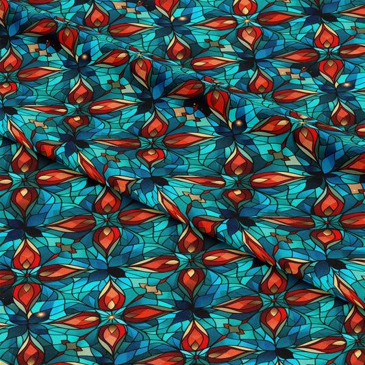 Stained Glass Christmas Pattern 22 Quilting Cotton Fabric