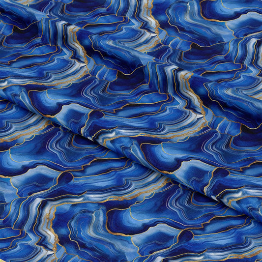 Royal Blue and Gold Agate Pattern 23 Quilting Cotton Fabric