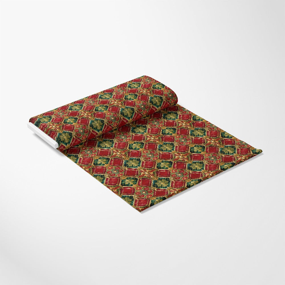 Red Green Gold Christmas Pattern 9 Quilting Cotton Fabric