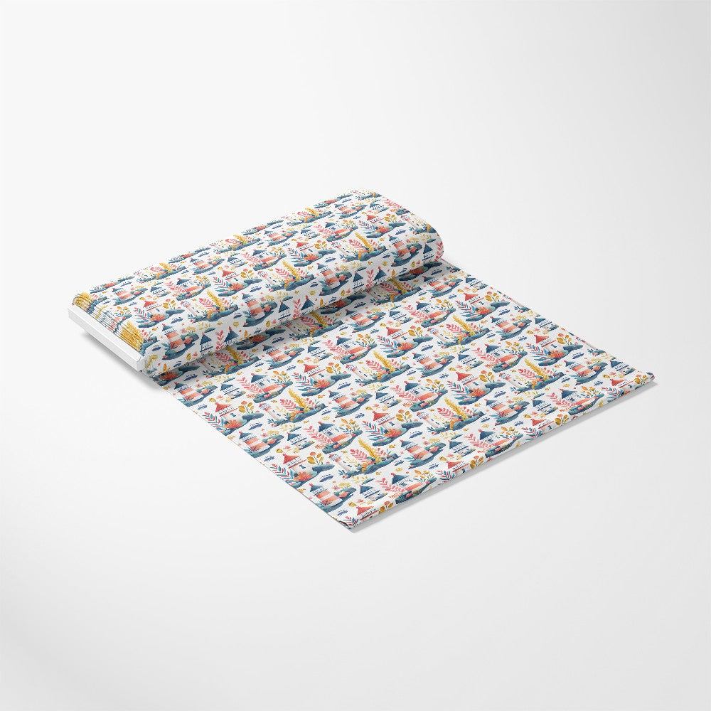 Springtime Lighthouse Scene Pattern 8 Quilting Cotton Fabric