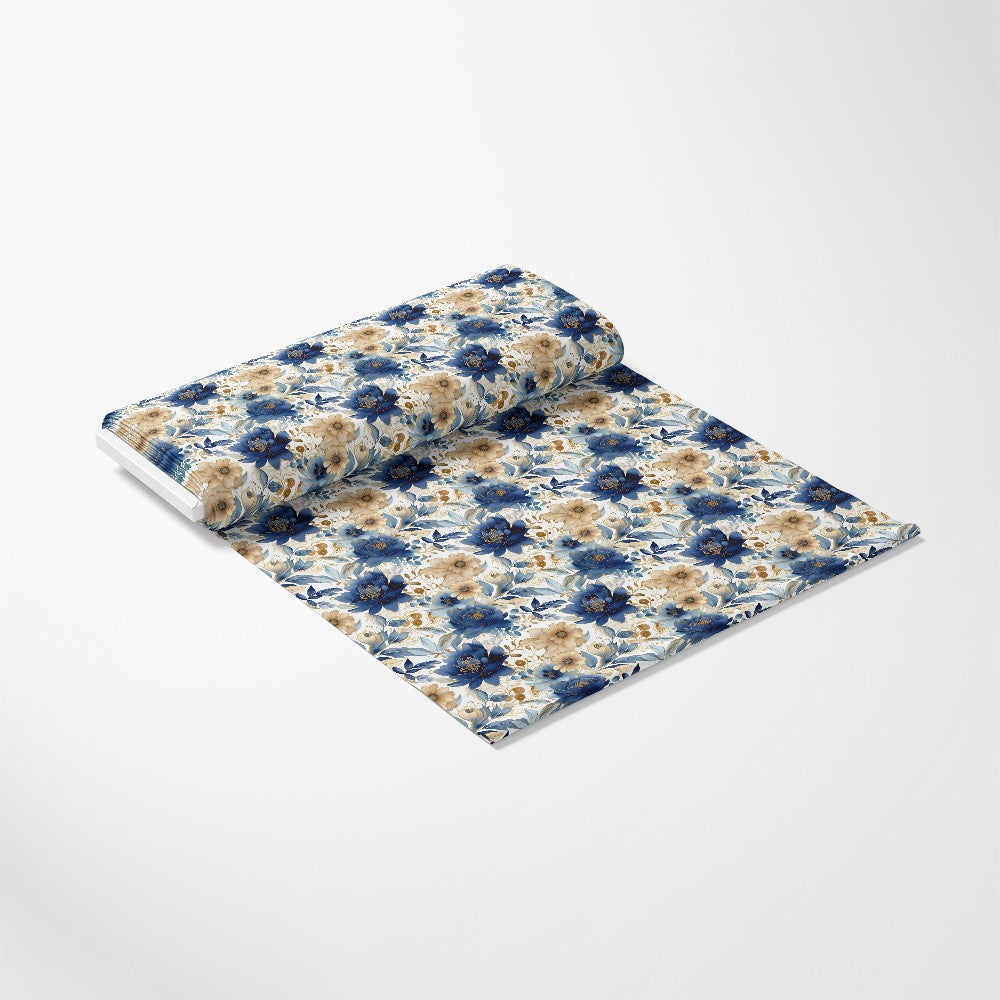 Blue and Gold Floral Pattern 5 Quilting Cotton Fabric