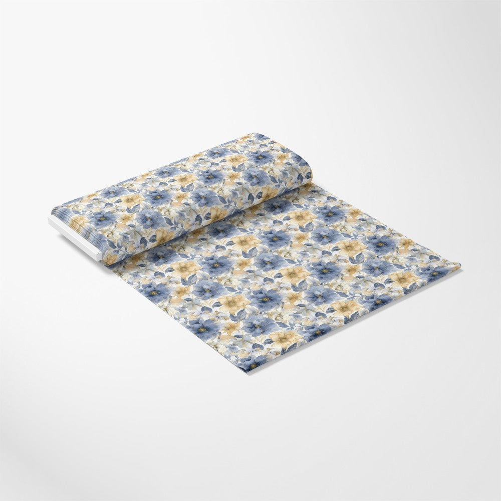 Blue and Gold Floral Pattern 2 Quilting Cotton Fabric