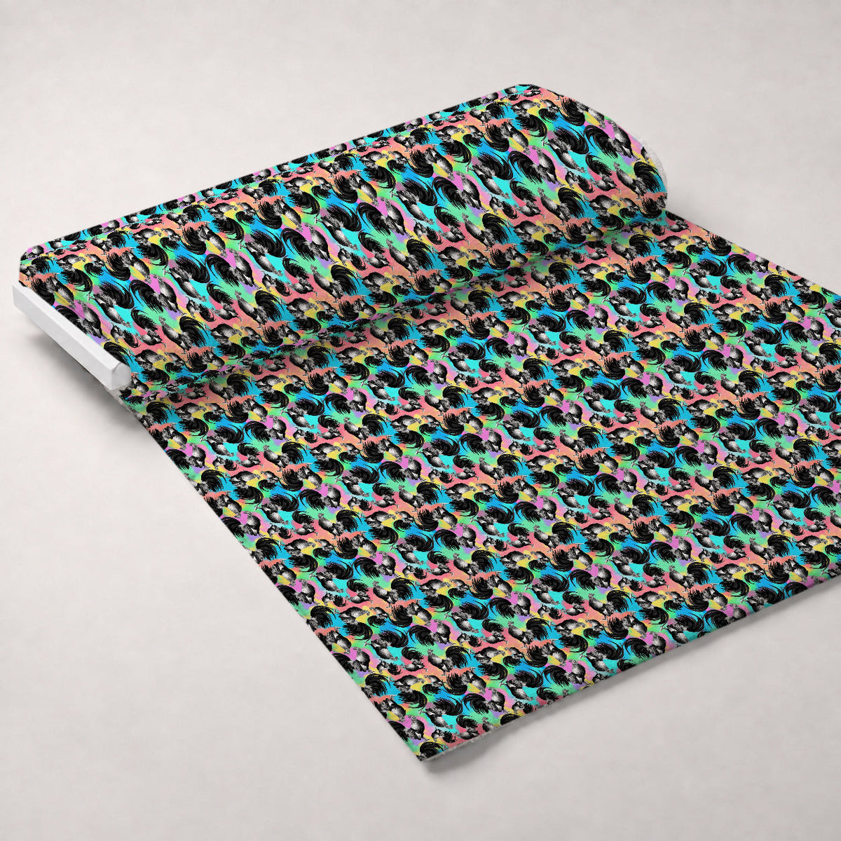 Rainbow Roosters Pattern 1 Minky Fabric