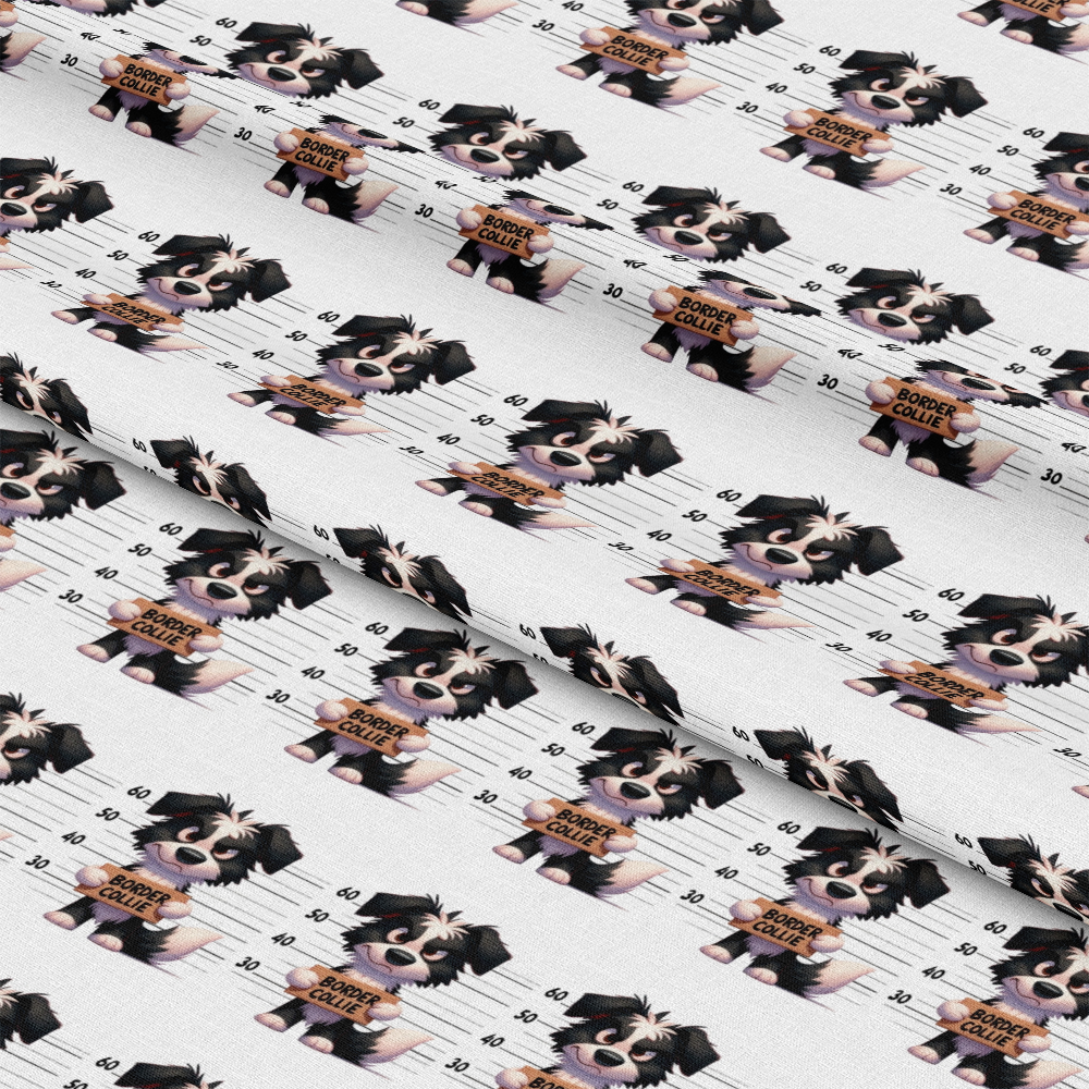 Doggie Mugshots Border Collie Pattern Quilting Cotton Fabric