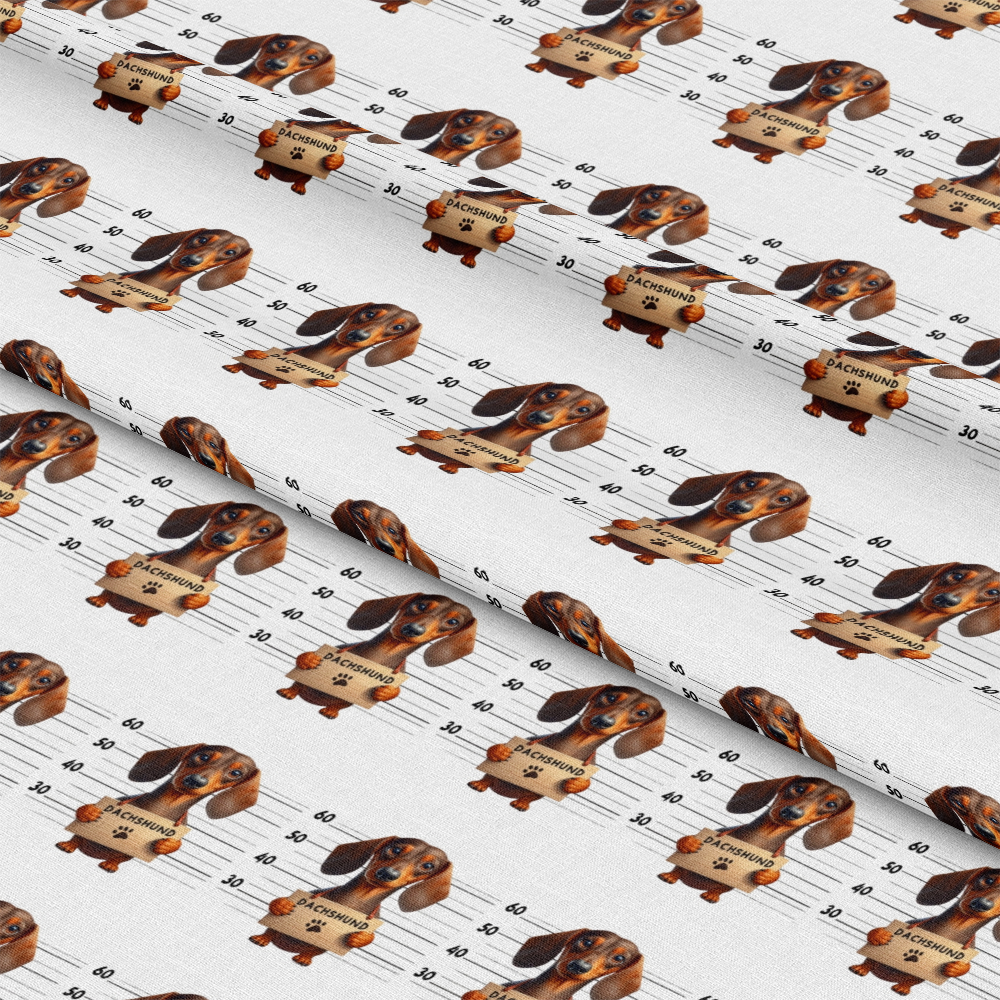 Doggie Mugshots Dachshund Pattern Quilting Cotton Fabric