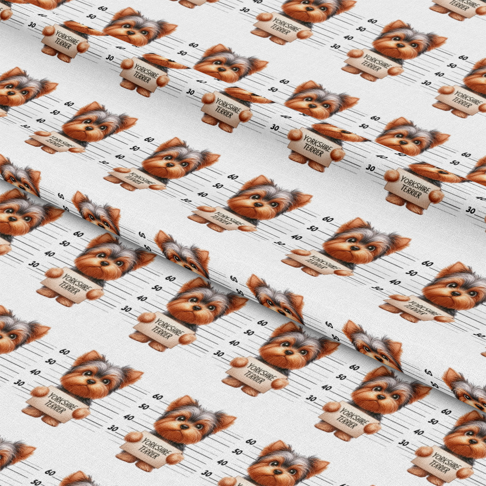 Doggie Mugshots Yorkshire Terrier Pattern Quilting Cotton Fabric