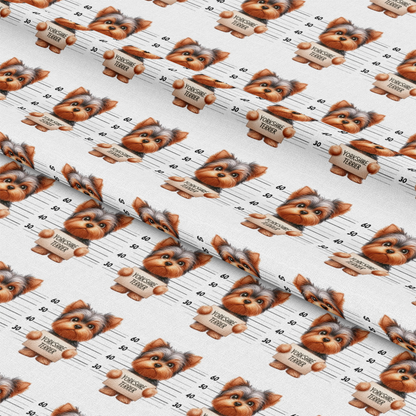 Doggie Mugshots Yorkshire Terrier Pattern Quilting Cotton Fabric