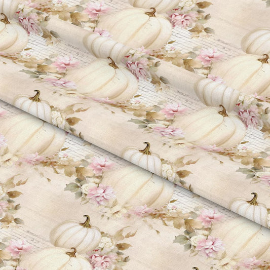 White Fall Pumpkins Pattern 2 Quilting Cotton Fabric