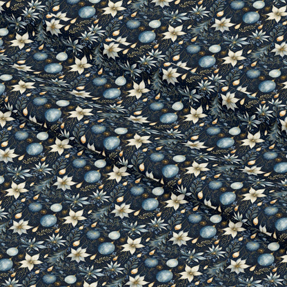 Navy and Cream Christmas Pattern 2 Quilting Cotton Fabric