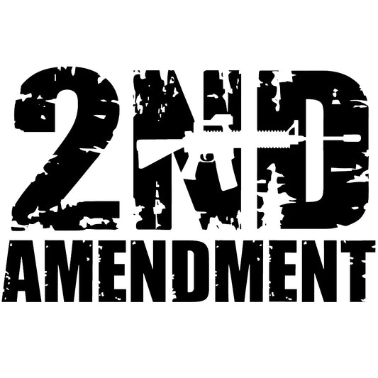 2nd Amendment Gun Rights Fabric Panel with distressed black text and gun graphic design on premium quilting cotton fabric panel.