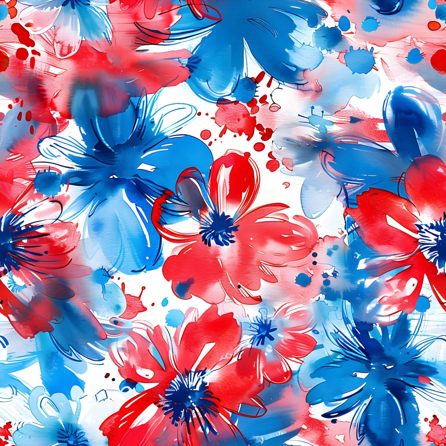 4th of July Watercolor Floral Pattern 10 Quilting Cotton Fabric