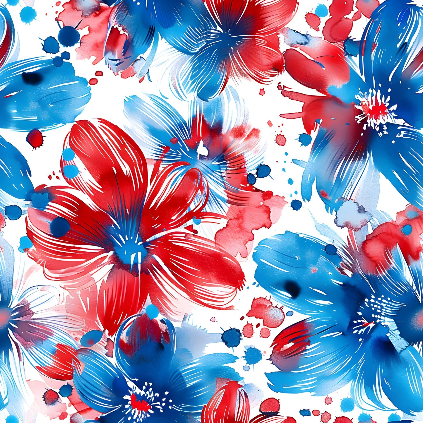 4th of July Watercolor Floral Pattern 11 Quilting Cotton Fabric