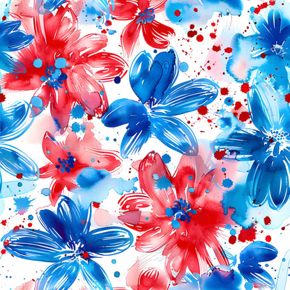 4th of July Watercolor Floral Pattern 12 Quilting Cotton Fabric