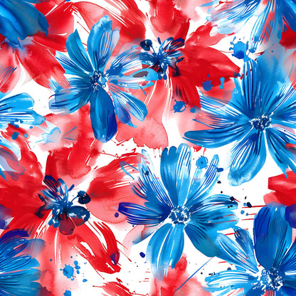 4th of July Watercolor Floral Pattern 13 Quilting Cotton Fabric