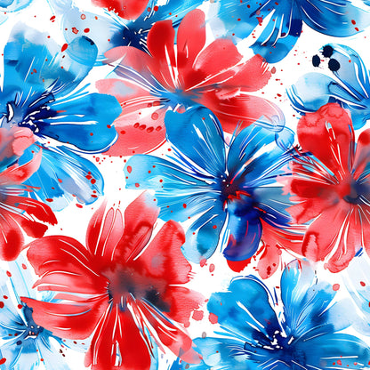 4th of July Watercolor Floral Pattern 14 Quilting Cotton Fabric