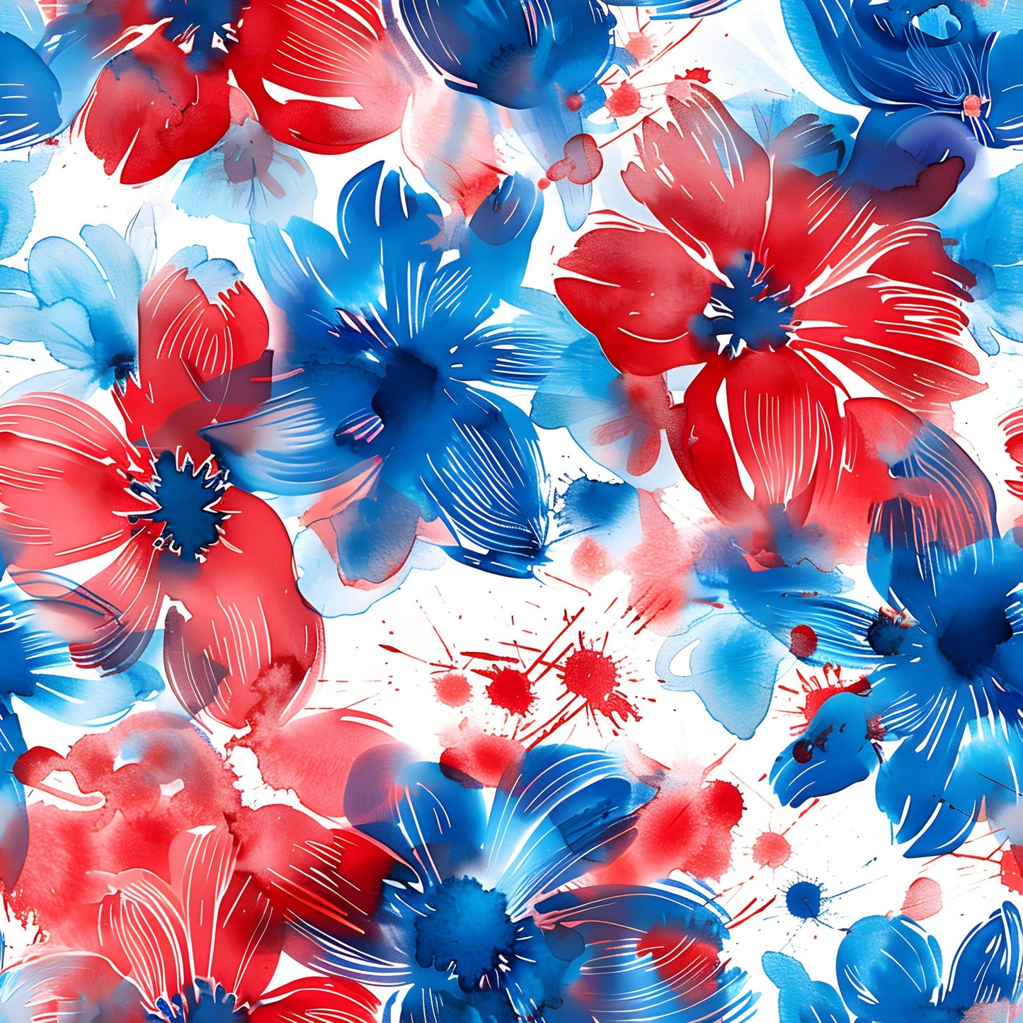 4th of July Watercolor Floral Pattern 15 Quilting Cotton Fabric