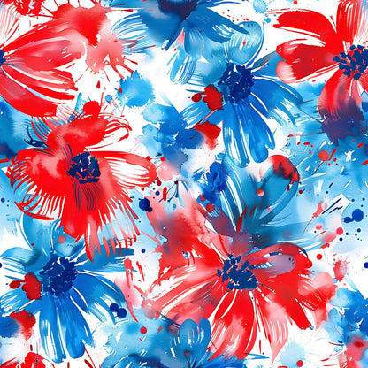 4th of July Watercolor Floral Pattern 16 Quilting Cotton Fabric