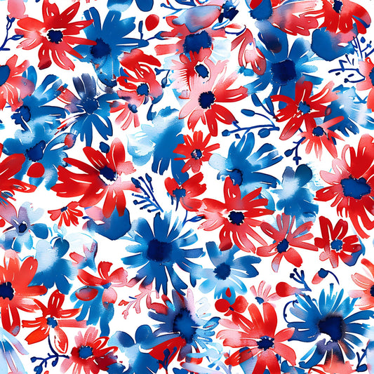4th of July Watercolor Floral Pattern 17 Quilting Cotton Fabric