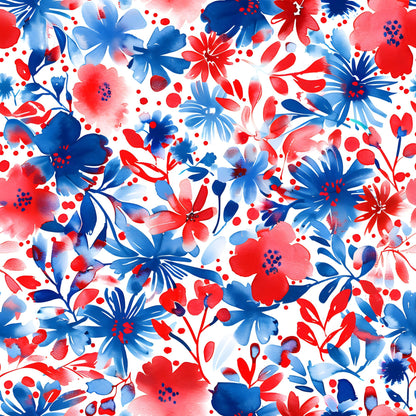 4th of July Watercolor Floral Pattern 19 Quilting Cotton Fabric