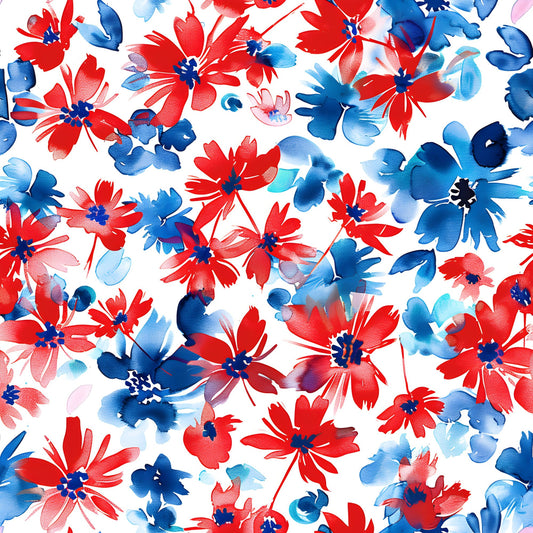 4th of July Watercolor Floral Pattern 20 Quilting Cotton Fabric