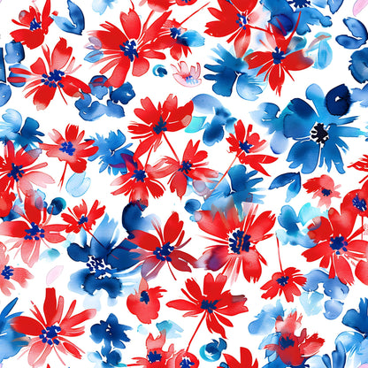 4th of July Watercolor Floral Pattern 20 Quilting Cotton Fabric