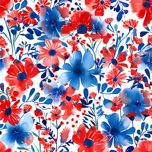 4th of July Watercolor Floral Pattern 21 Quilting Cotton Fabric