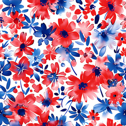 4th of July Watercolor Floral Pattern 22 Quilting Cotton Fabric