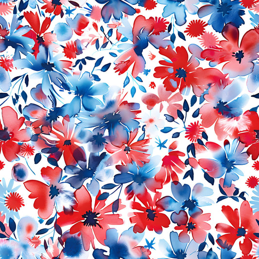 4th of July Watercolor Floral Pattern 23 Quilting Cotton Fabric
