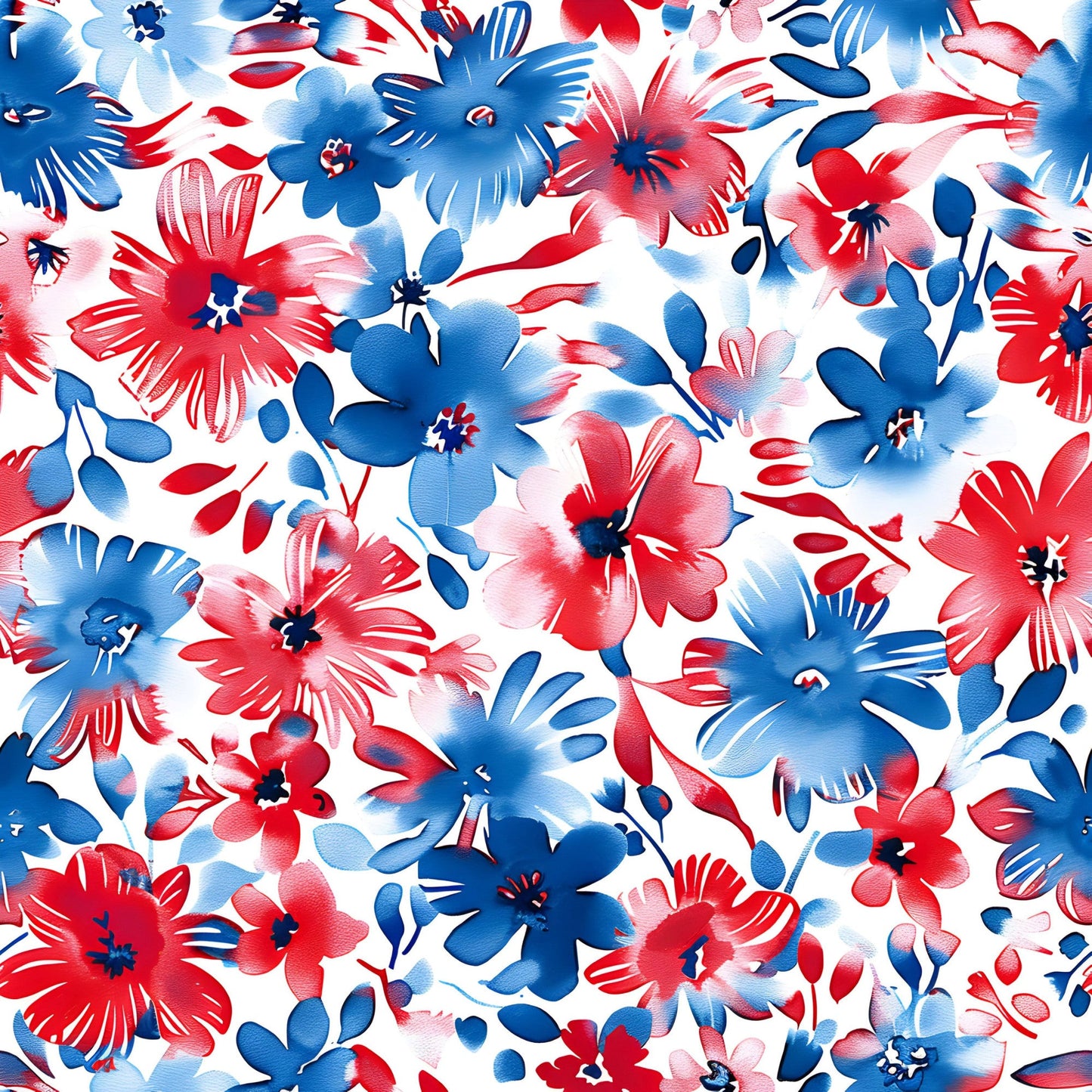 4th of July Watercolor Floral Pattern 24 Quilting Cotton Fabric