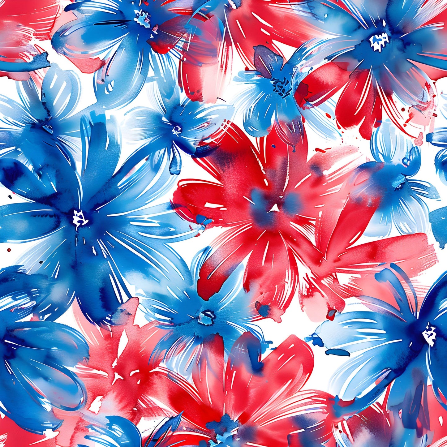 4th of July Watercolor Floral Pattern 3 Quilting Cotton Fabric