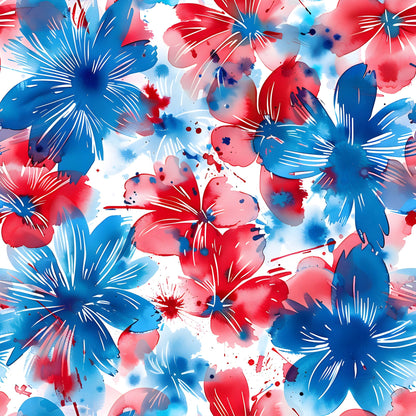 4th of July Watercolor Floral Pattern 4 Quilting Cotton Fabric