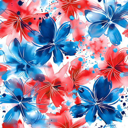 4th of July Watercolor Floral Pattern 5 Quilting Cotton Fabric