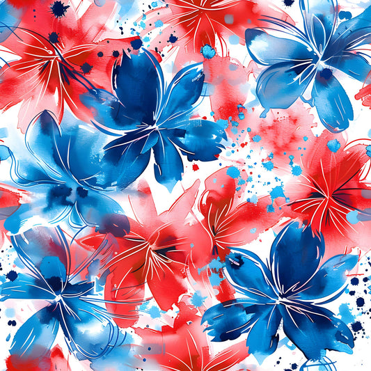 4th of July Watercolor Floral Pattern 5 Quilting Cotton Fabric