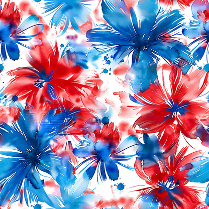 4th of July Watercolor Floral Pattern 7 Quilting Cotton Fabric