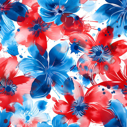 4th of July Watercolor Floral Pattern 9 Quilting Cotton Fabric