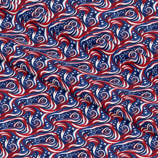 USA Flag Swirls Pattern 7 Quilting Cotton Fabric